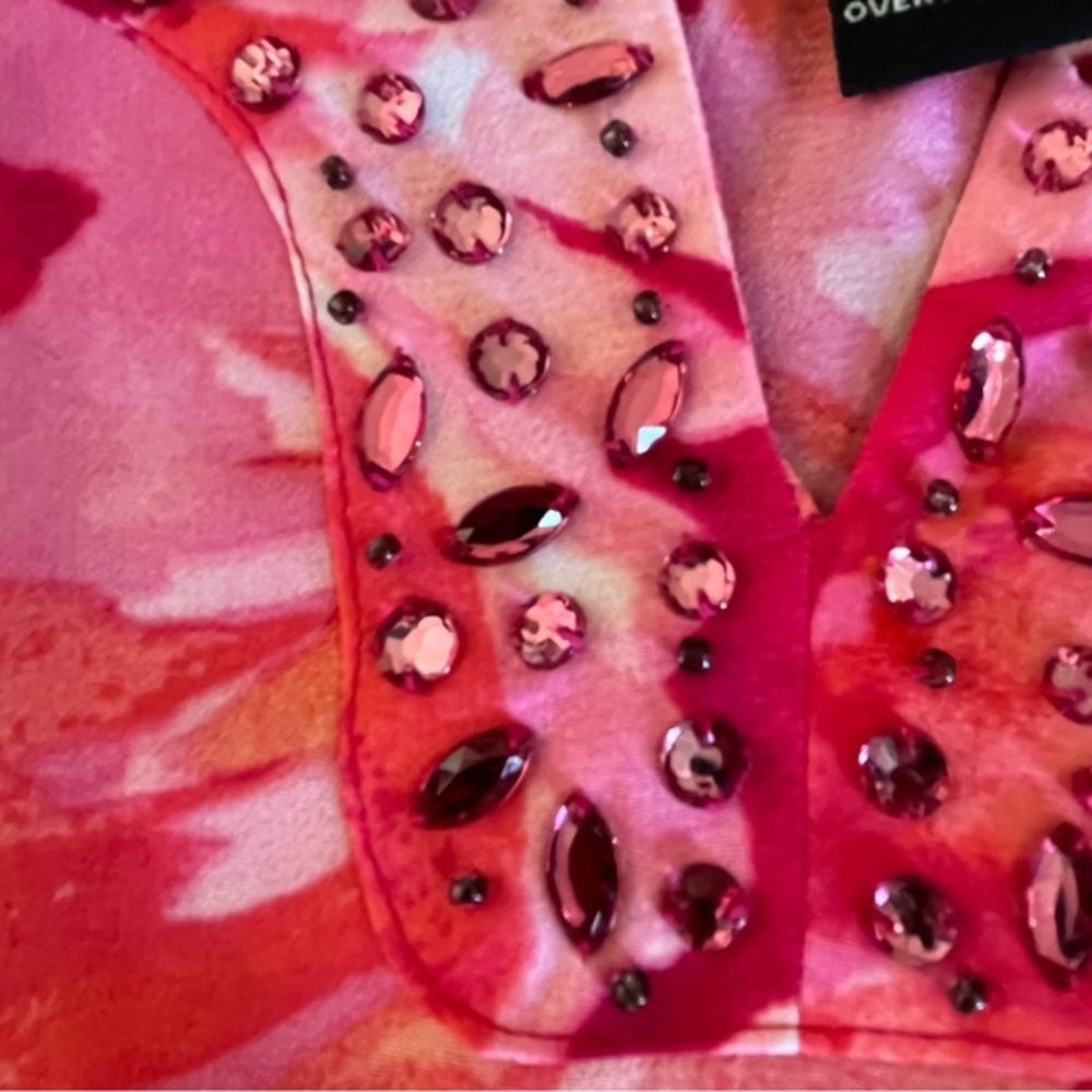 Maggie Barnes 1X Floral Sheer Pink V Neck Beaded Top Fairy Whimsical Tunic‎ Work - Picture 6 of 12